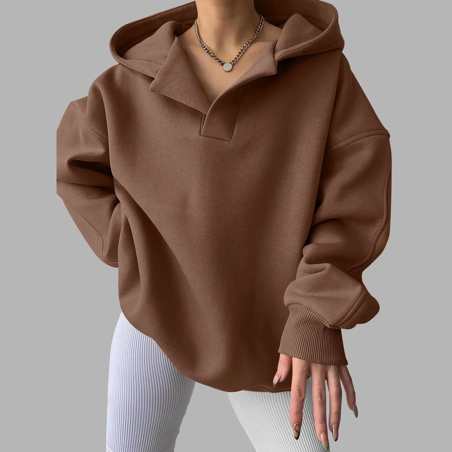 Women'S V Neck Oversized Hoodie With Pocket Fashion Trend Streetwear Classic Style Fleece Lined Sweatshirt Oversized Hoodie