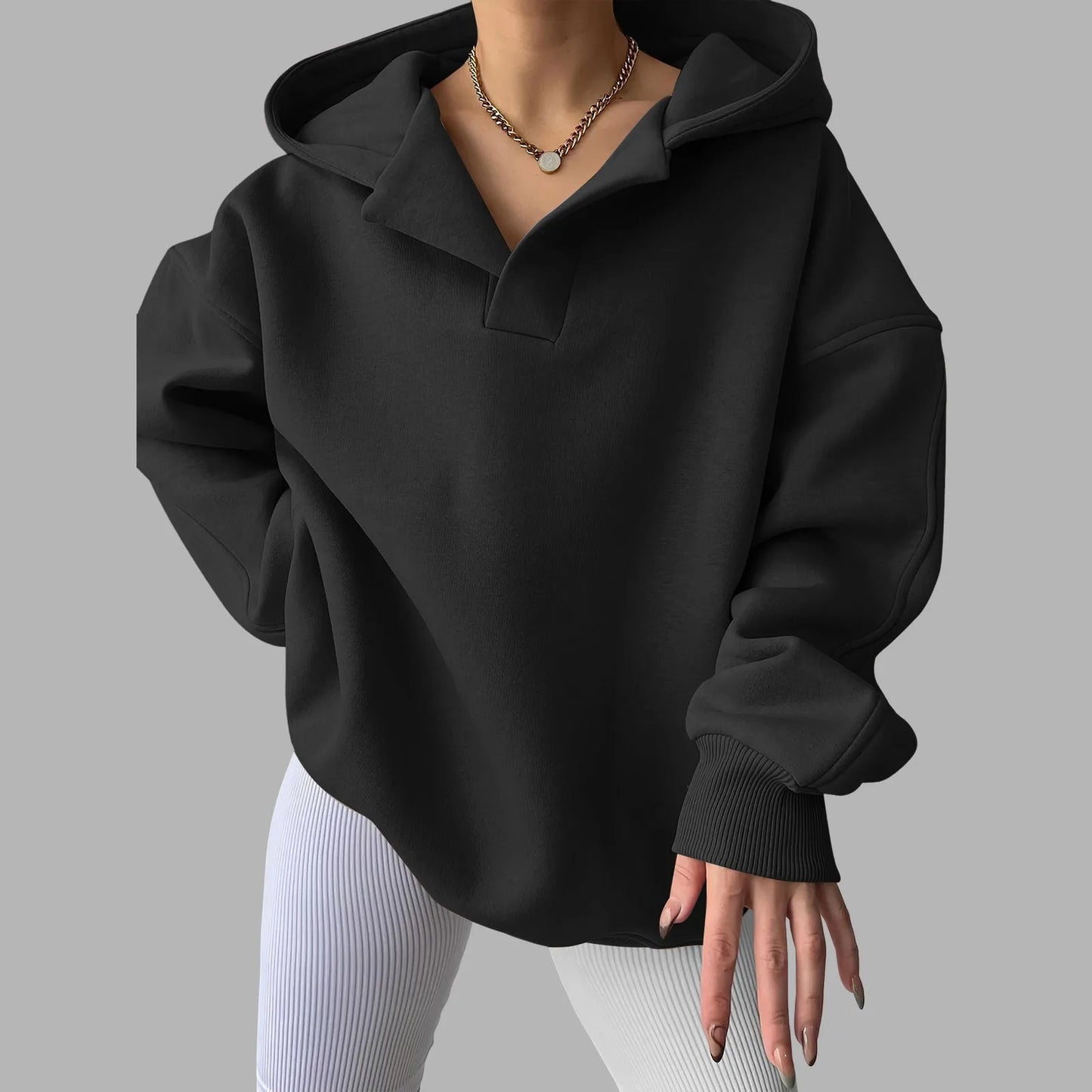 Women'S V Neck Oversized Hoodie With Pocket Fashion Trend Streetwear Classic Style Fleece Lined Sweatshirt Oversized Hoodie