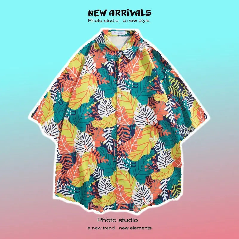 TROPICAL VIBES: Men’s Hawaiian Cartoon Print Casual Beach Shirt