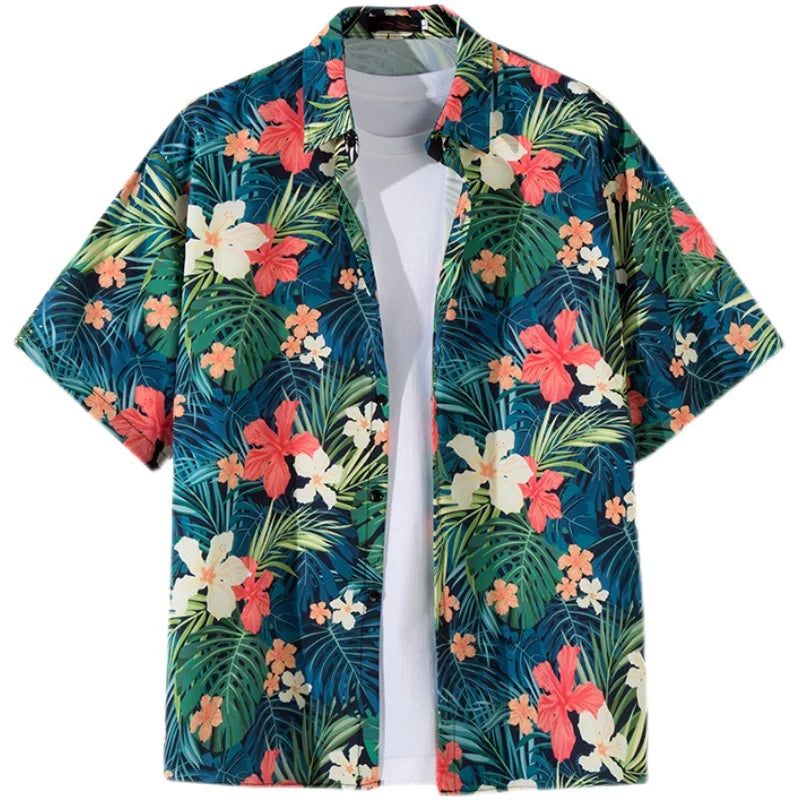 TROPICAL VIBES: Men’s Hawaiian Cartoon Print Casual Beach Shirt