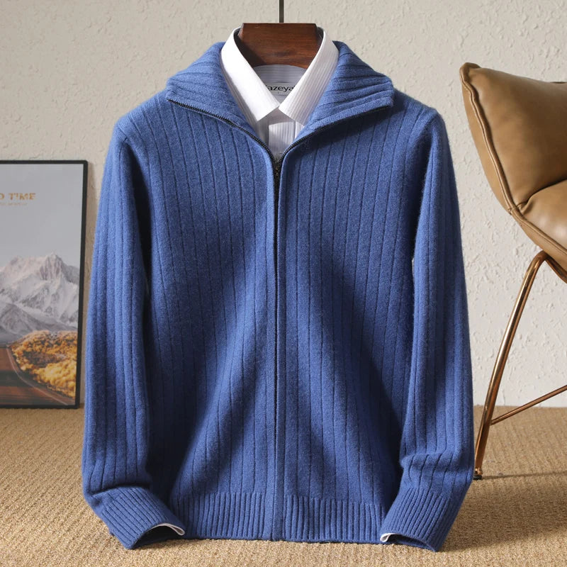 MONACO MERINO SWEATER – Luxury Zip-Up Cardigan for Business & Leisure