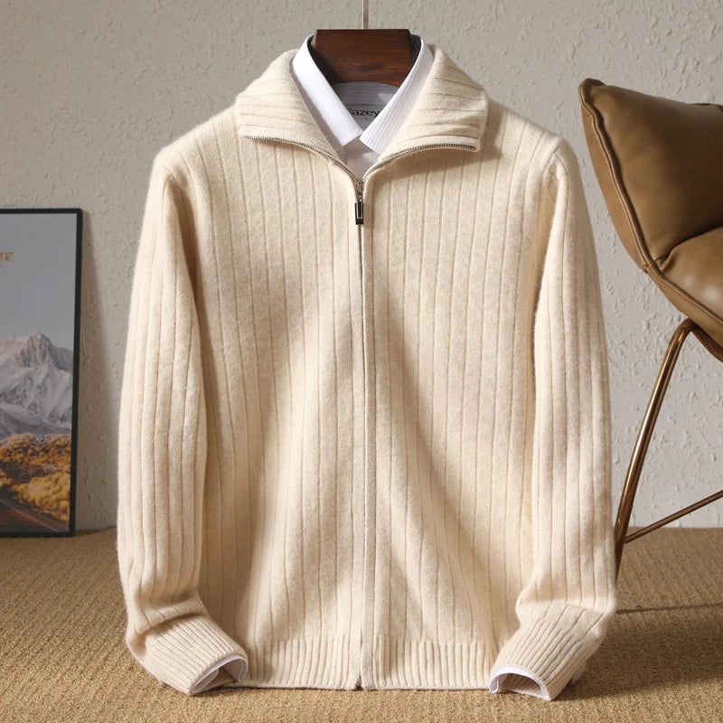 MONACO MERINO SWEATER – Luxury Zip-Up Cardigan for Business & Leisure