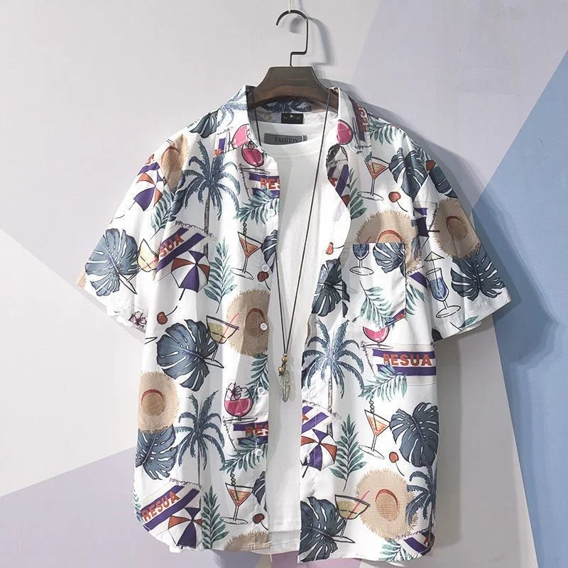 TROPICAL VIBES: Men’s Hawaiian Cartoon Print Casual Beach Shirt