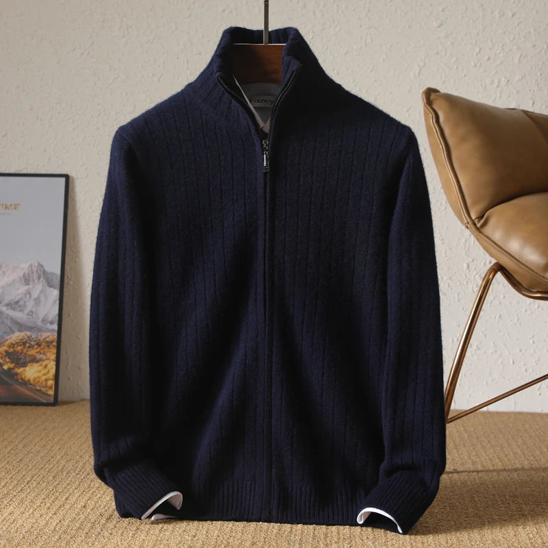 MONACO MERINO SWEATER – Luxury Zip-Up Cardigan for Business & Leisure