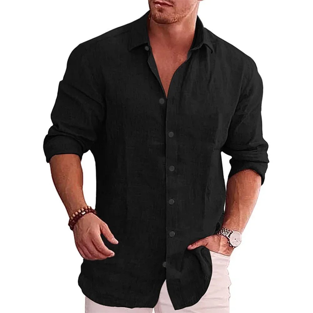 DRESSBEATS Cotton - Linen Men's Shirt – Classic Solid Long Sleeve, Casual Comfort, Plus Sizes - DRESSBEATS