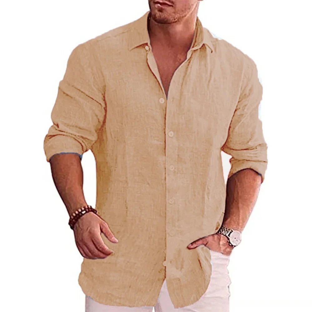 DRESSBEATS Cotton - Linen Men's Shirt – Classic Solid Long Sleeve, Casual Comfort, Plus Sizes - DRESSBEATS