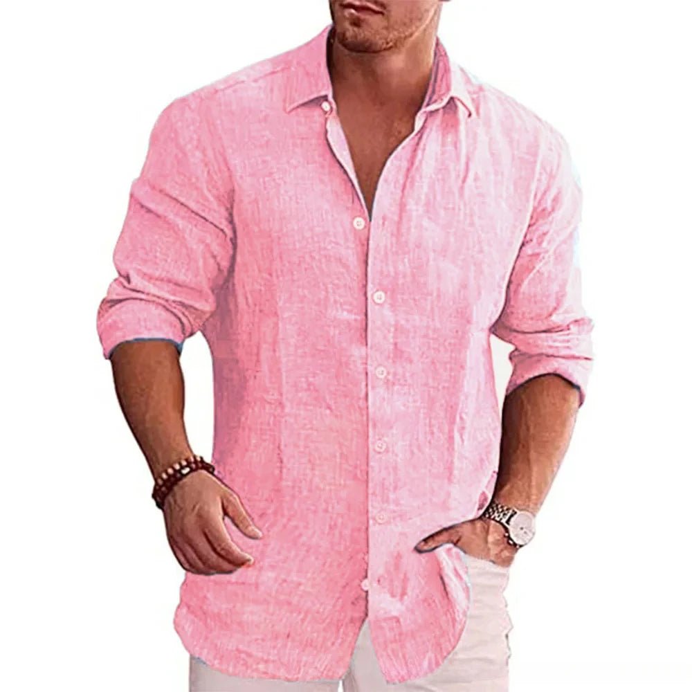 DRESSBEATS Cotton - Linen Men's Shirt – Classic Solid Long Sleeve, Casual Comfort, Plus Sizes - DRESSBEATS