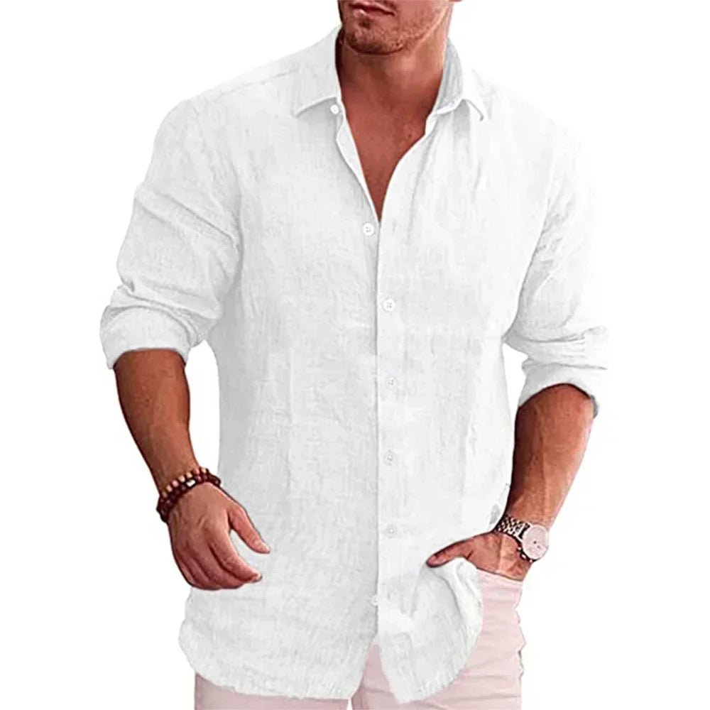 DRESSBEATS Cotton - Linen Men's Shirt – Classic Solid Long Sleeve, Casual Comfort, Plus Sizes - DRESSBEATS