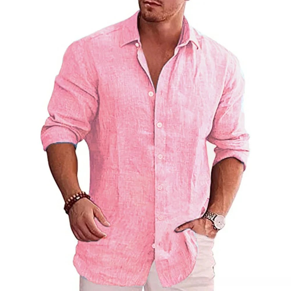 DRESSBEATS Cotton - Linen Men's Shirt – Classic Solid Long Sleeve, Casual Comfort, Plus Sizes - DRESSBEATS