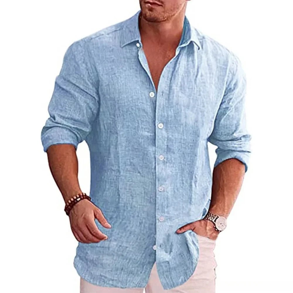 DRESSBEATS Cotton - Linen Men's Shirt – Classic Solid Long Sleeve, Casual Comfort, Plus Sizes - DRESSBEATS